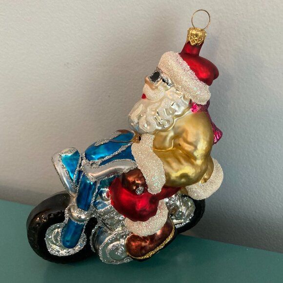 Biker Santa Ornament - Hand-Blown Glass - Picture 3 of 11